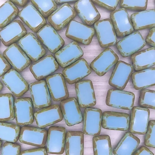 10 x table cut rectangles in Turquoise Picasso (12x8mm)