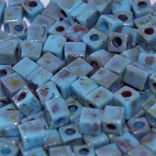 4514 - 10g Miyuki 4mm cubes in Opaque Seafoam Green Picasso
