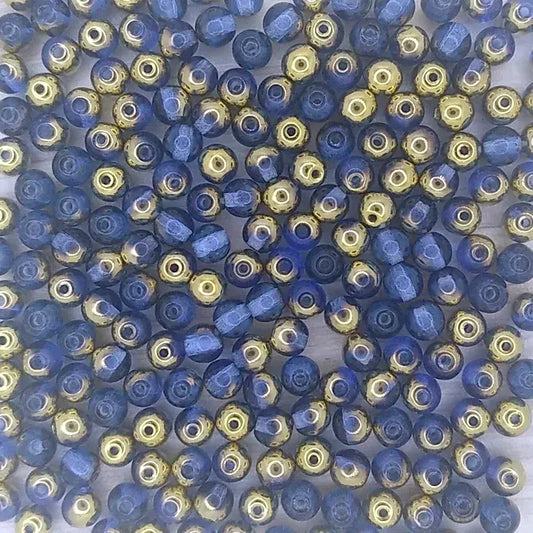 50 x 4mm round beads in Sapphire/Amber