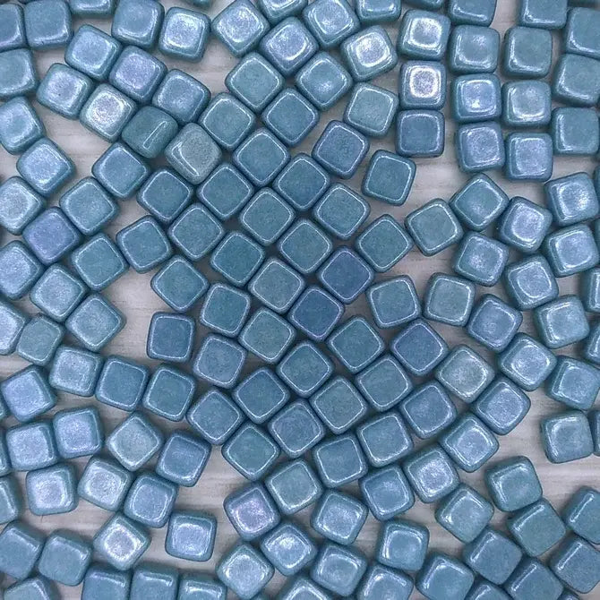 25 x 6mm Czech tiles in Alabaster/Baby Blue Lustre