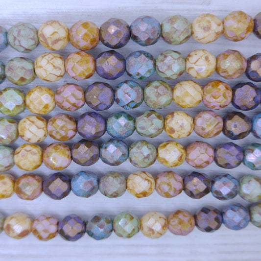 15 x 8mm faceted beads in Opaque Picasso Mix