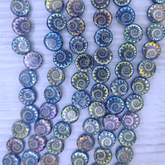 25 x 8mm disc bead in Grey Picasso with laser etched shell