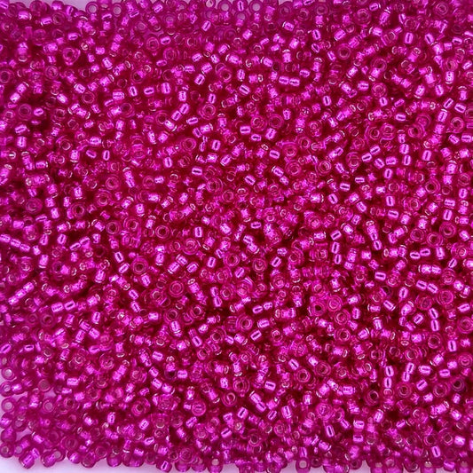 1436 - 25g Size 15/0 Miyuki seed beads in Dyed Silver lined Raspberry