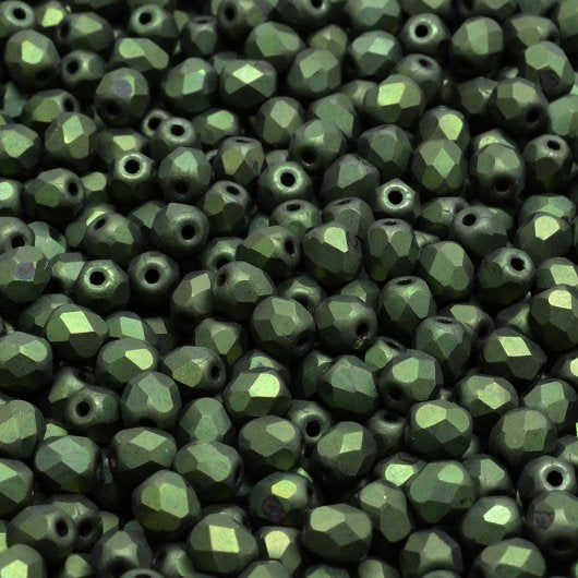 50 x 4mm faceted beads in Matt Green Lustre *