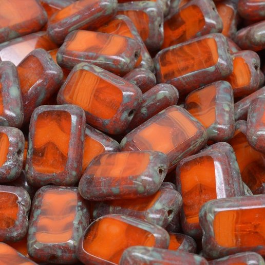 10 x table cut rectangles in Orange Opal Picasso (12x8mm)