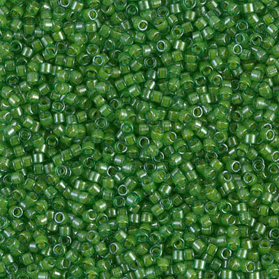 DB0274 - 1g Size 11/0 delicas in Lined Pea Green Lustre