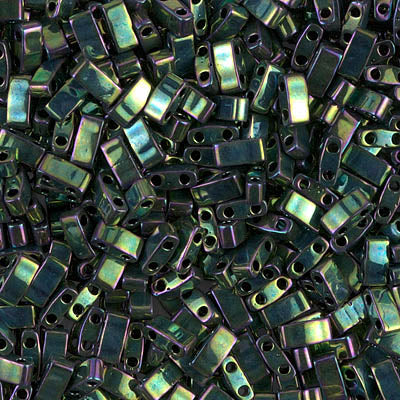 HTL0468 - 5g Half Tila beads in Metallic Green Iris