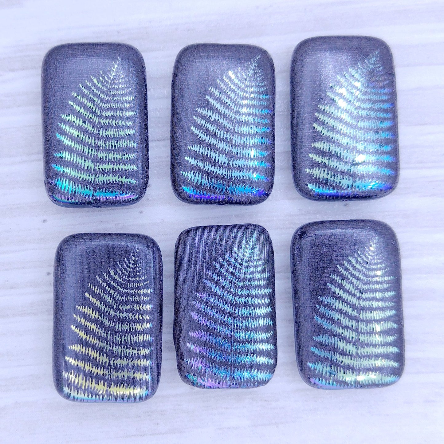 4 x Rectangular beads in Black with Fern design (18x12mm)