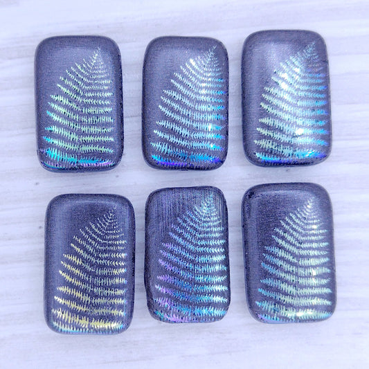 4 x Rectangular beads in Black with Fern design (18x12mm)