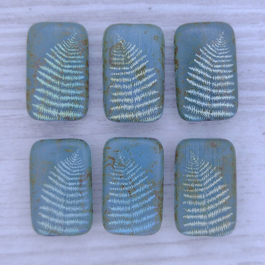 4 x Rectangular beads in Crystal Turquoise Picasso with Fern design (18x12mm)