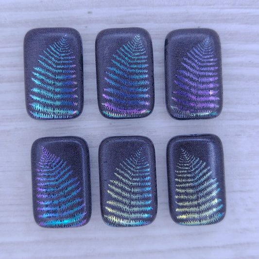 4 x Rectangular beads in Purple Iris with Fern design (18x12mm)