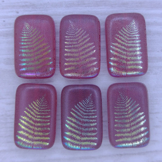 4 x Rectangular beads in Dark Red with Fern design (18x12mm)