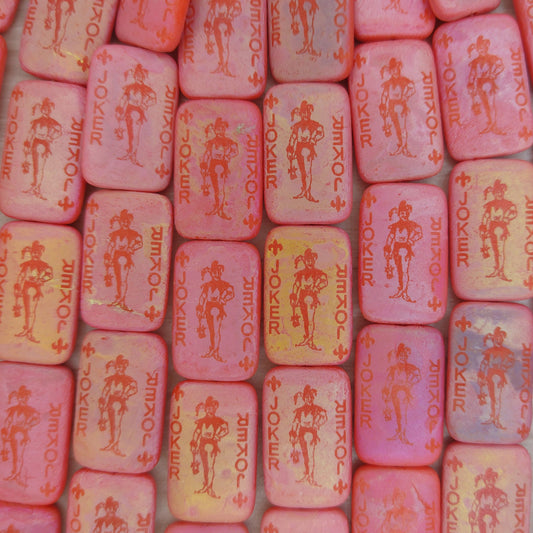 6 x rectangular beads in etched Orange with Joker (18x12mm)