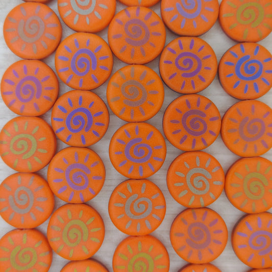 8 x 16mm discs in Matt Orange with laser etched Dark Sun