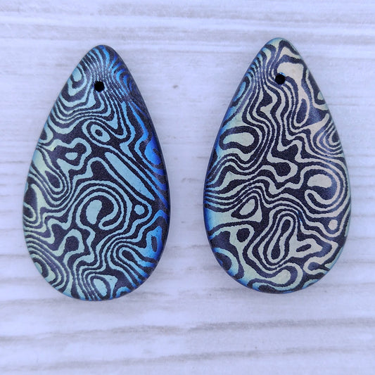 Matt Black drop or pendant with laser etched contours (30x17mm)