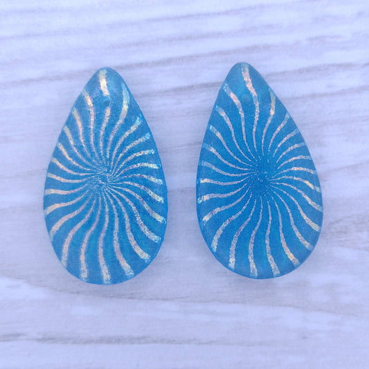 etched Light Blue drop or pendant with laser etched Starburst 2 (30x17mm)