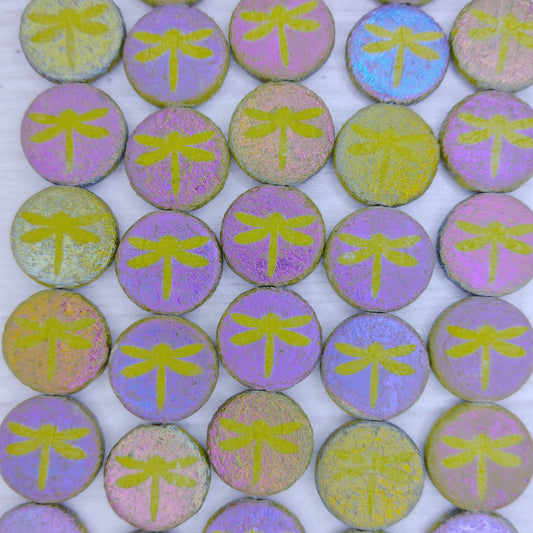 8 x 14mm discs in etched Sliperit discs with Pear Green dragonflies