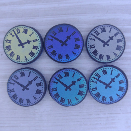 4 x 17mm disc beads in Matt Black with laser etched Clock Face
