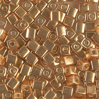 1052 - 10g Miyuki 3mm cubes in Galvanised Gold