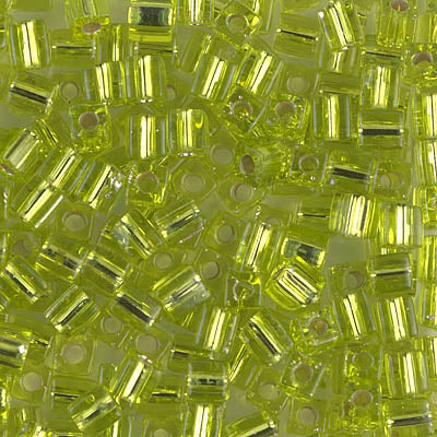 0014 - 10g Miyuki 4mm cubes in Silver lined Chartreuse