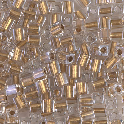 0234 - 10g Miyuki 4mm cubes in Sparkling Metallic Gold lined Crystal