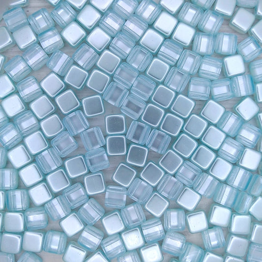 20 x 6mm Czech tiles in Crystal/Aquamarine