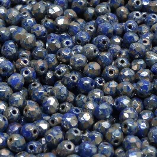50 x 4mm faceted beads in Opaque Blue Picasso