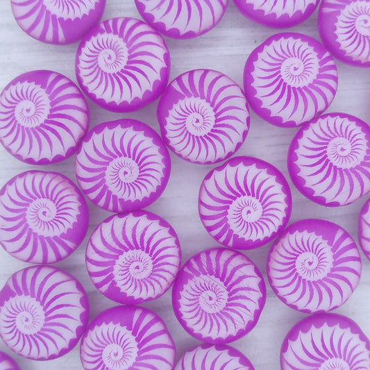 5 x 14mm lentil beads in Neon Dark Purple with laser etched shell