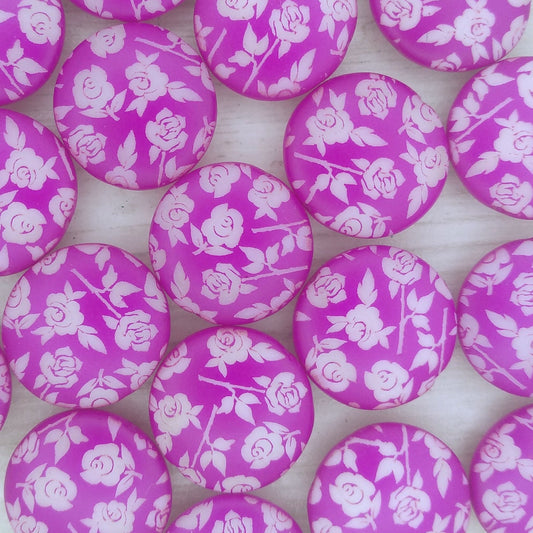 5 x 17mm lentil beads in Neon Dark Purple with Flowers