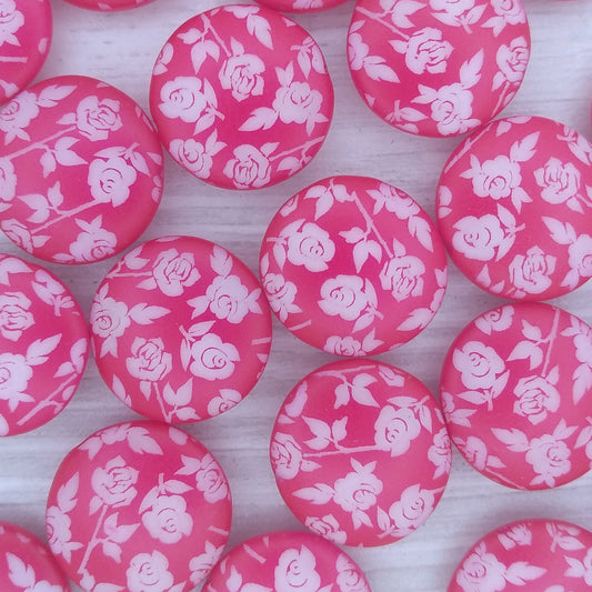 5 x 17mm lentil beads in Neon Cherry with Flowers