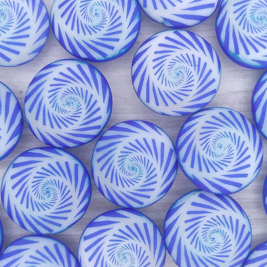 5 x 17mm lentil beads in Neon Blue with Spiral