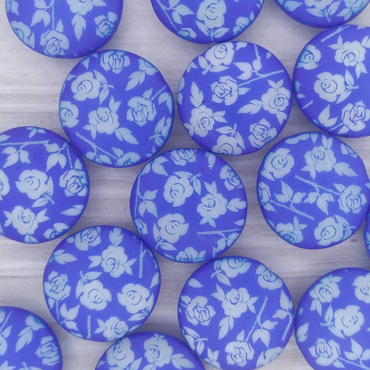 5 x 17mm lentil beads in Neon Blue with Flowers