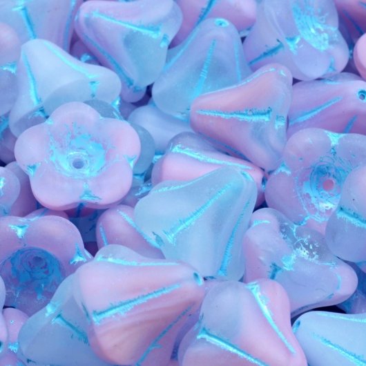 5 x Bell Flowers in Matt Pink and Turquoise (11x13mm)