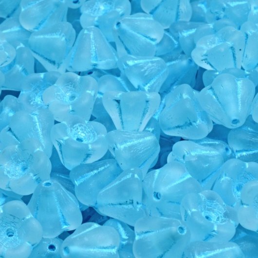 15 x Bell Flower in Matt Crystal/Turquoise (8x6mm)
