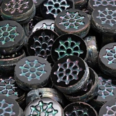 5 x 12mm table cut Wheel bead in Black/Full Apricot Medium