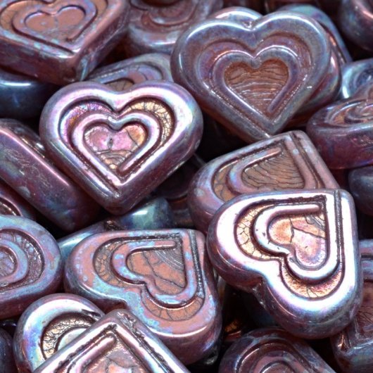 Pair of Heart in Heart beads in Pink Opal Nebula (14x16mm)