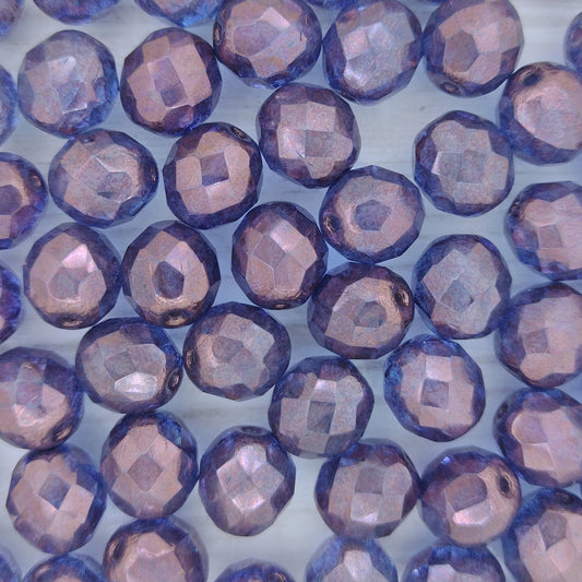 10 x 10mm faceted beads in Aqua with Lila Vega Lustre