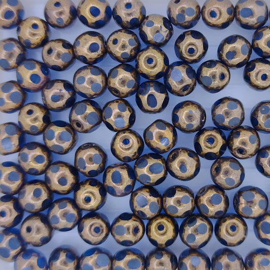 10 x 6mm Harlequin beads in Capri Blue/Bronze