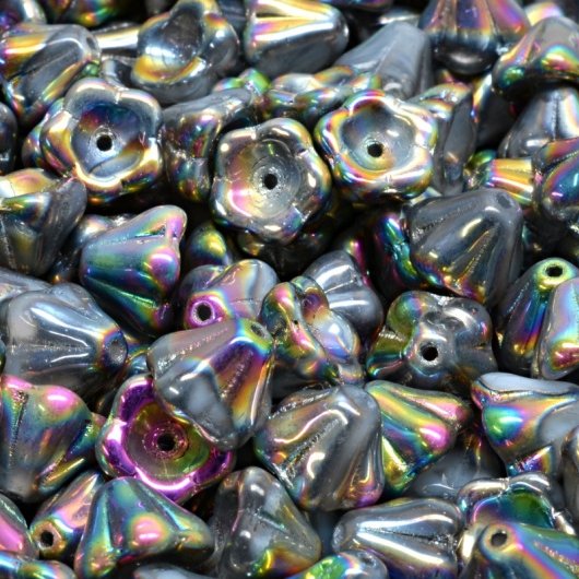 15 x Bell Flower in Grey with Full Vitrail (8x6mm)