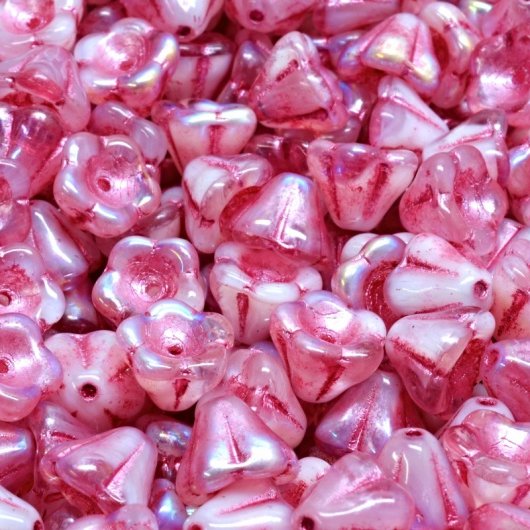 15 x Bell Flower in Pink Marble AB/Pink Lustre (8x6mm)