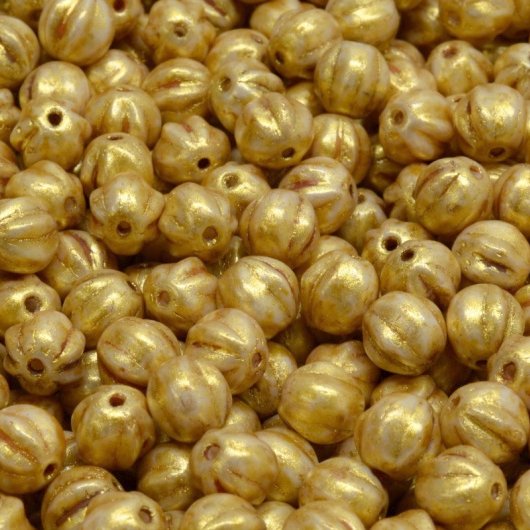 25 x 6mm melon beads in Opaque Curry Picasso