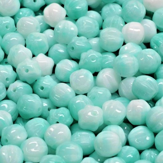 25 x 6mm melon beads in White Teal