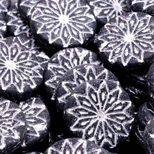 Pair of 18mm Origami flowers in Matt Black with Silver