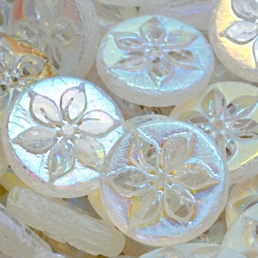 Pair of 18mm flower coins in Crystal Full AB