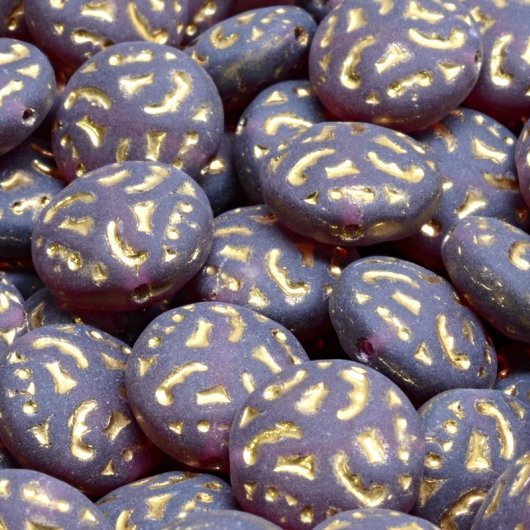 3 x 14mm lentil beads with Ornaments in Matt Fuchsia with Amber