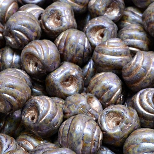 8 x 8x9mm Grooved mushroom beads in Eucalyptus / Bronze