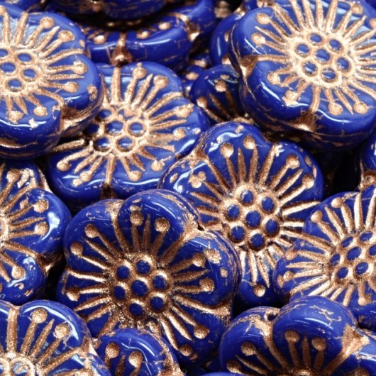 2 x 18mm Boho flowers in Navy Blue and Copper