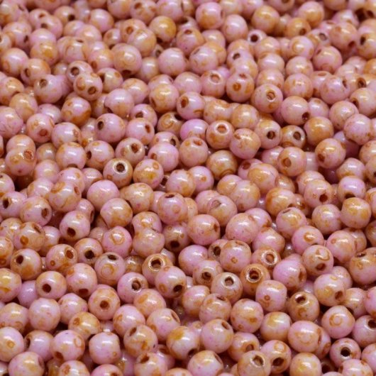 50 x 3mm round beads in Opaque Pink Picasso