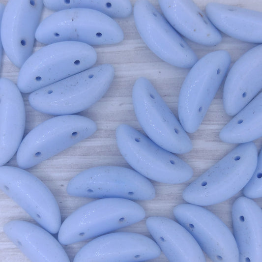 6 x crescent beads in Light Blue (1970s) 18x6mm