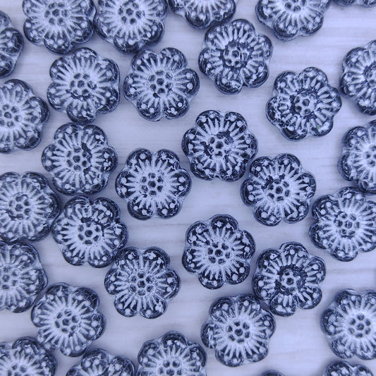 4 x 14mm Boho flowers in Black and Silver